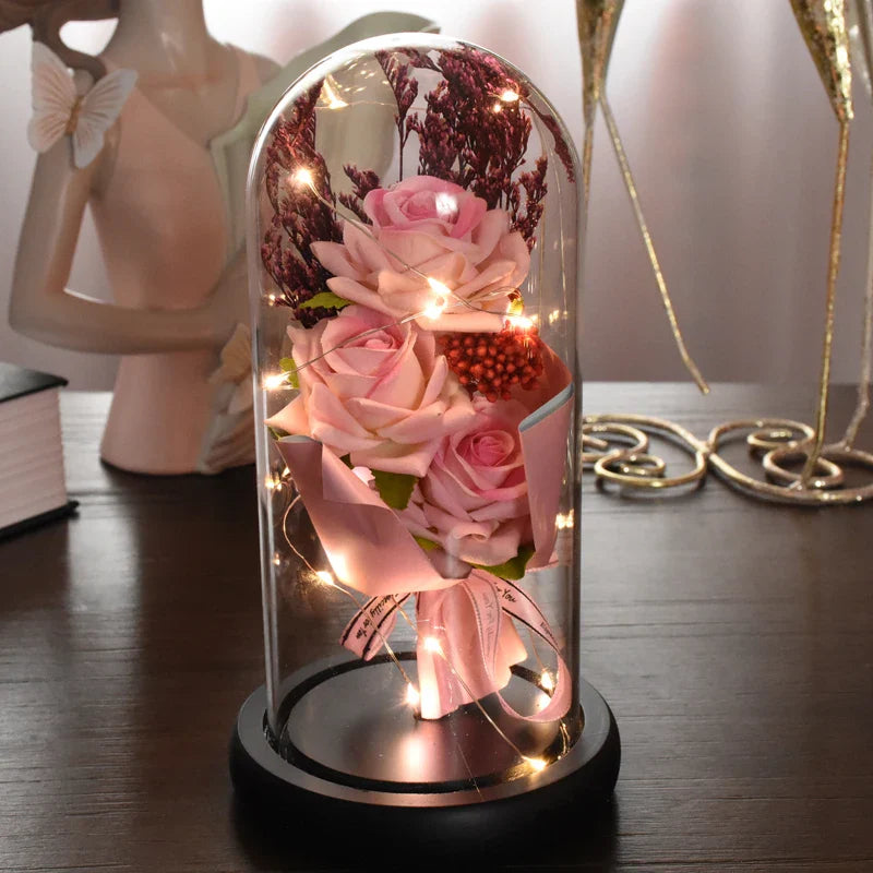 Bouquet Rose Éternelle - Décoration Cloche Acrylique