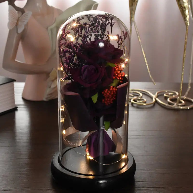 Bouquet Rose Éternelle - Décoration Cloche Acrylique