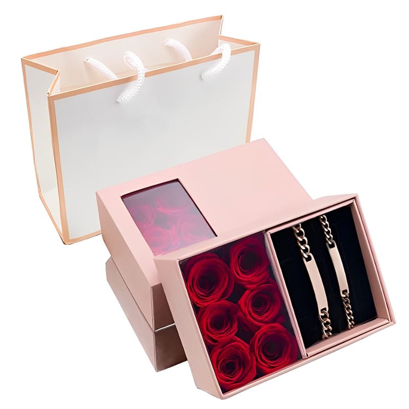 Bracelets Personnalisés pour Couple en Coffret, Rose Éternelle