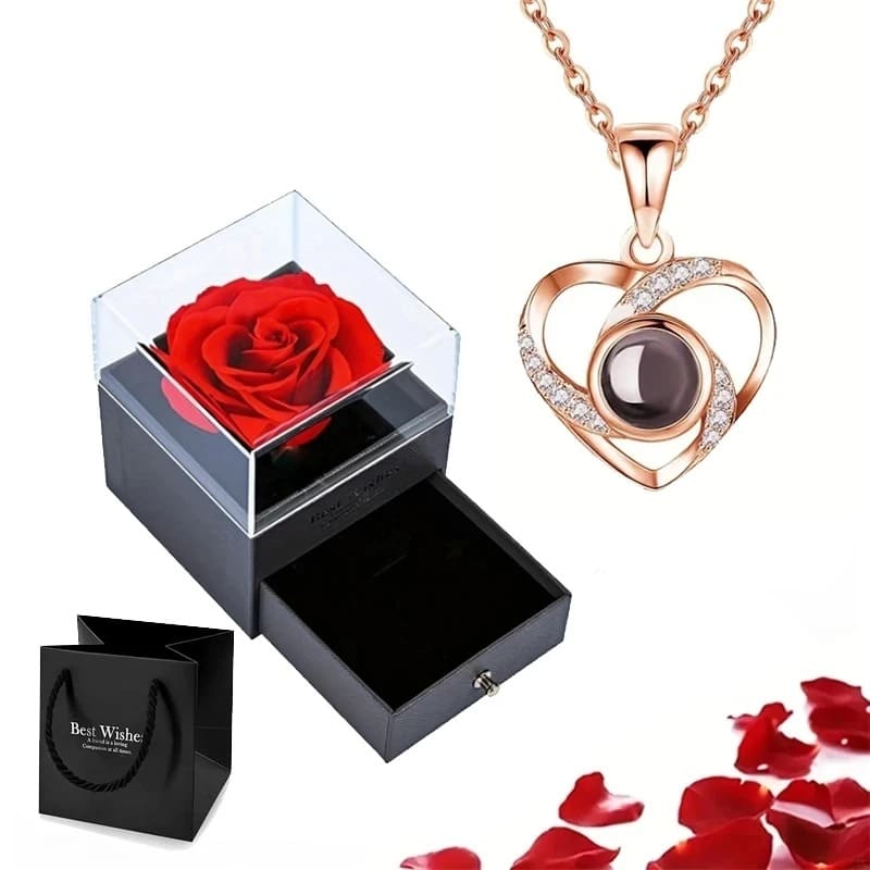 Collier "Je T'aime" 100 Langues Rose Éternelle