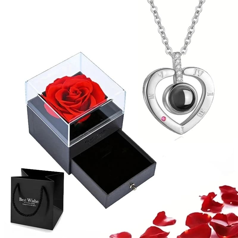 Collier "Je T'aime" 100 Langues Rose Éternelle