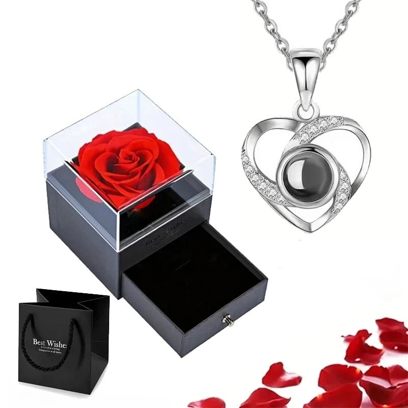 Collier "Je T'aime" 100 Langues Rose Éternelle