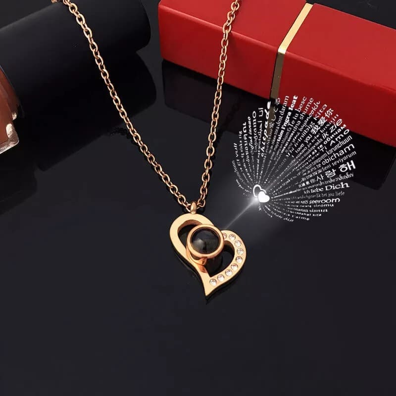 Collier "Je T'aime" 100 Langues Rose Éternelle