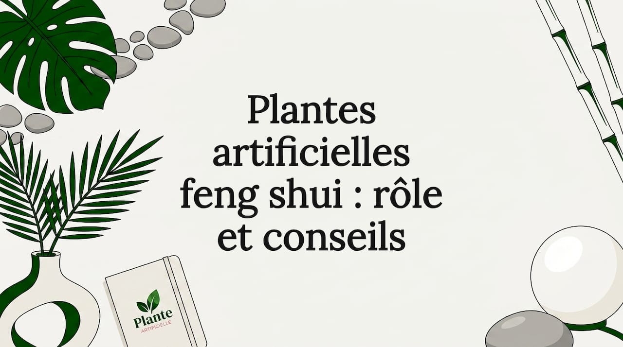 Des illustrations de plantes et d’objets feng shui entourent le titre du blog