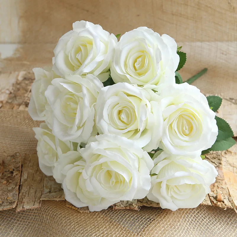 Bouquet de 10 Roses Artificielles - Décoration Murale Naturelle