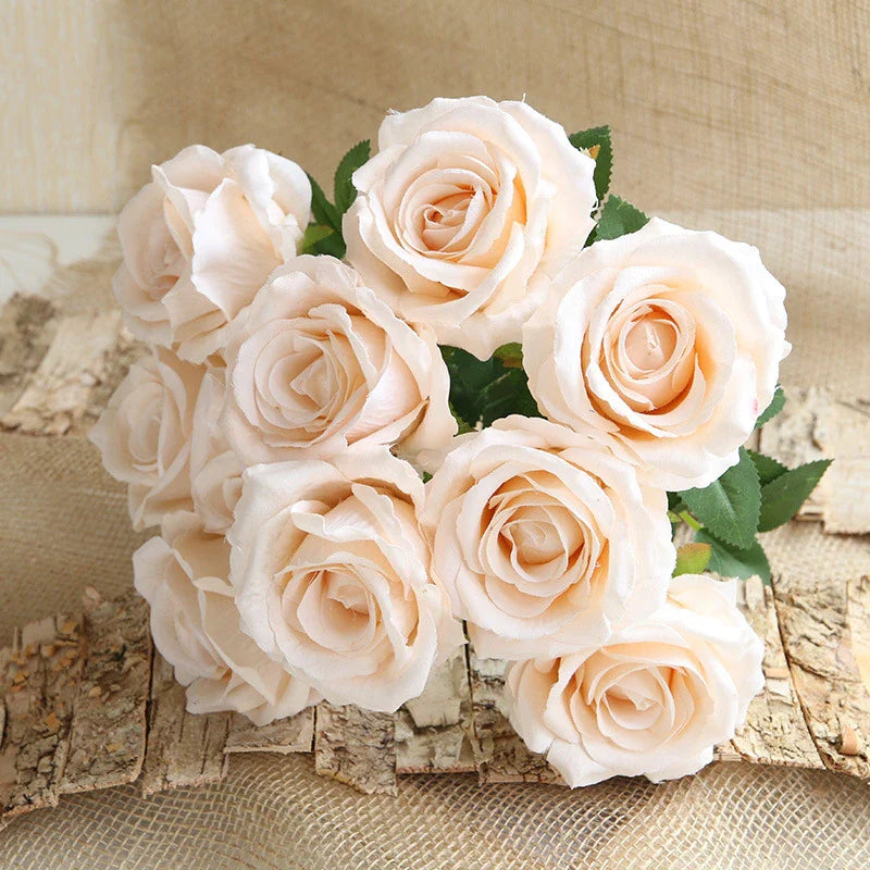 Bouquet de 10 Roses Artificielles - Décoration Murale Naturelle