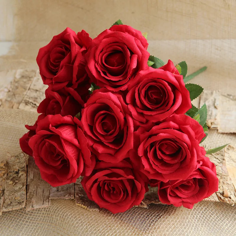 Bouquet de 10 Roses Artificielles - Décoration Murale Naturelle