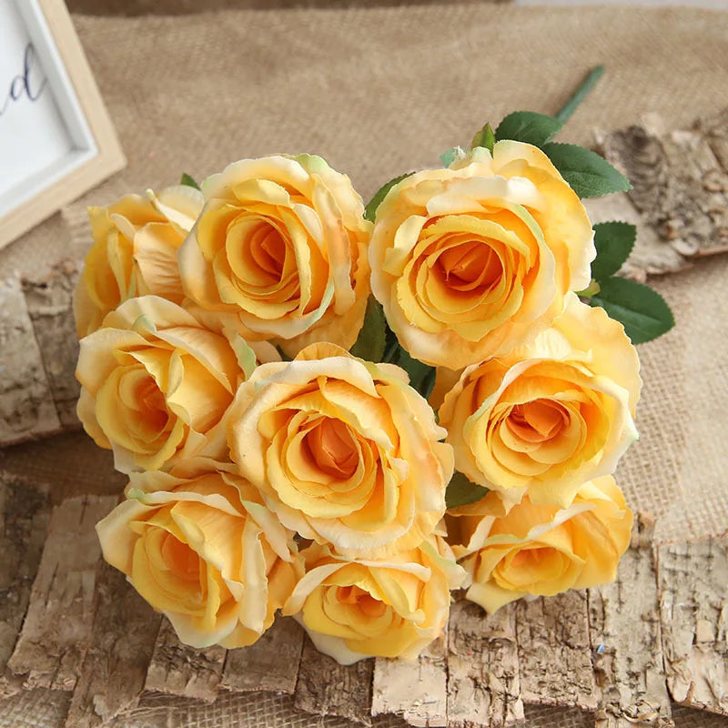 Bouquet de 10 Roses Artificielles - Décoration Murale Naturelle