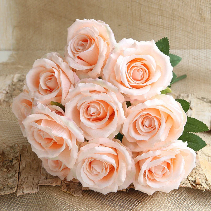 Bouquet de 10 Roses Artificielles - Décoration Murale Naturelle