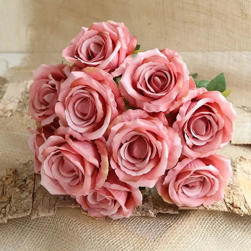 Bouquet de 10 Roses Artificielles - Décoration Murale Naturelle