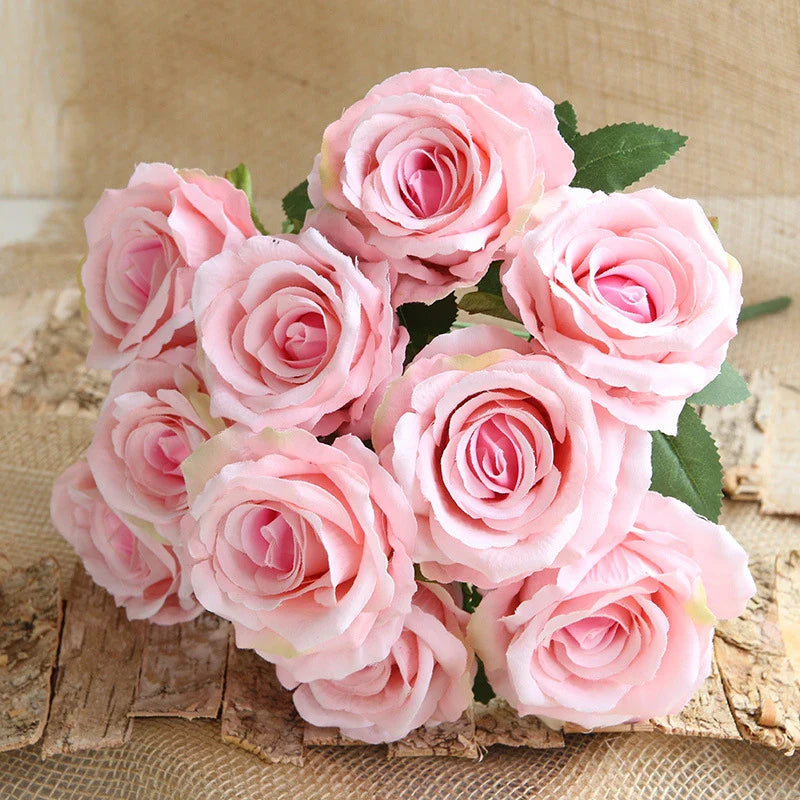 Bouquet de 10 Roses Artificielles - Décoration Murale Naturelle