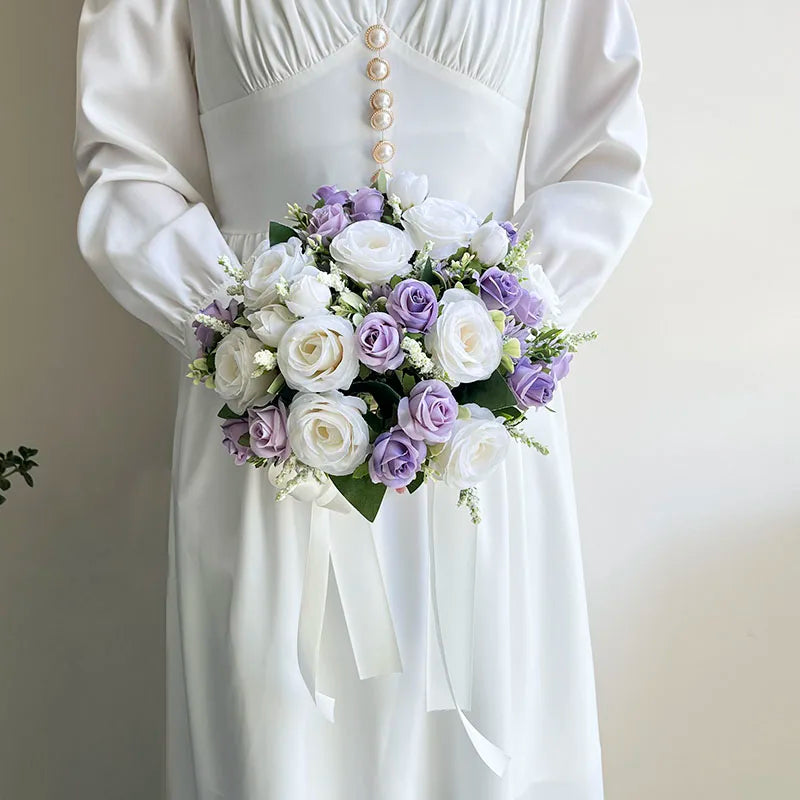 Bouquet Mariage Blanc et Violet - Fleurs Élégantes