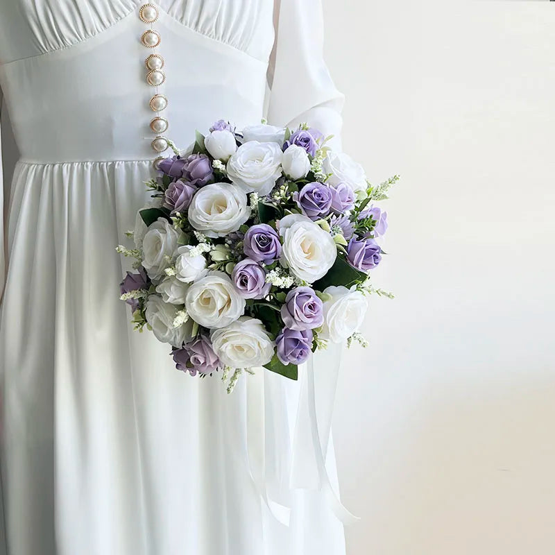 Bouquet Mariage Blanc et Violet - Fleurs Élégantes