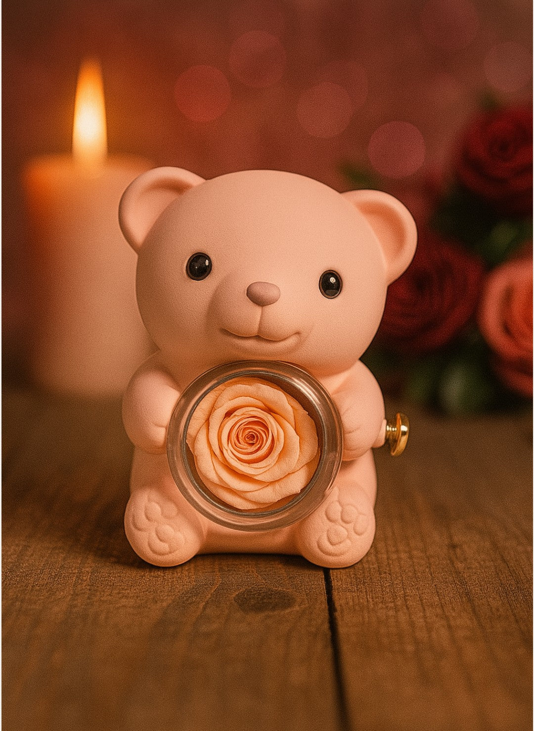 Ours Rose Éternelle avec Collier Personnalisé