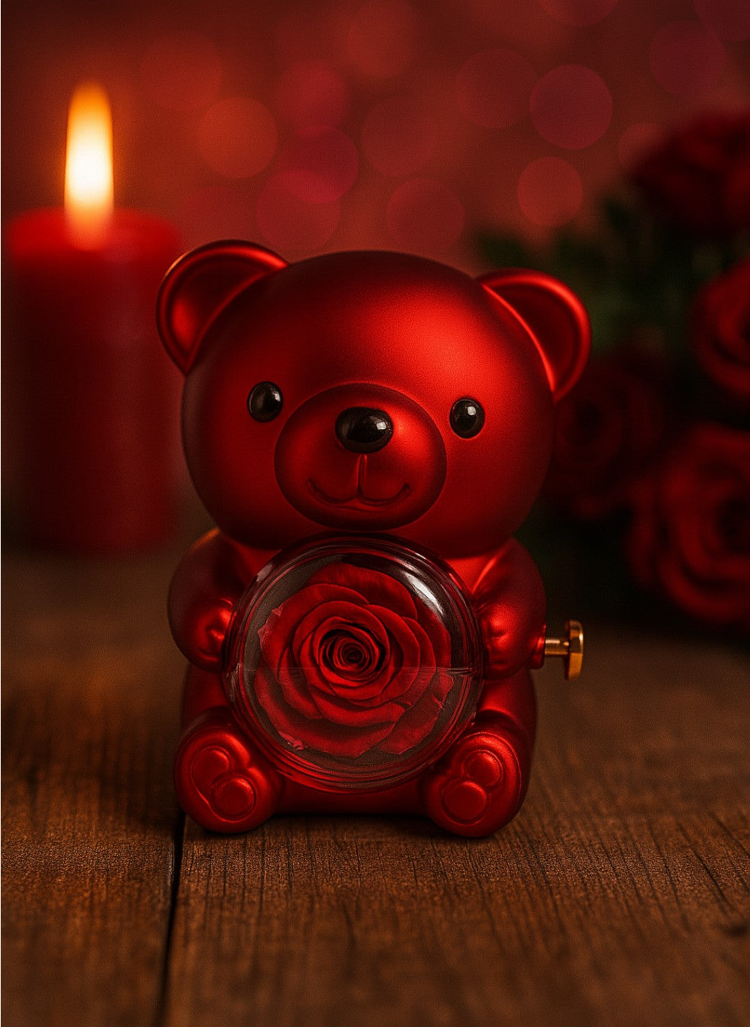 Ours Rose Éternelle avec Collier Personnalisé